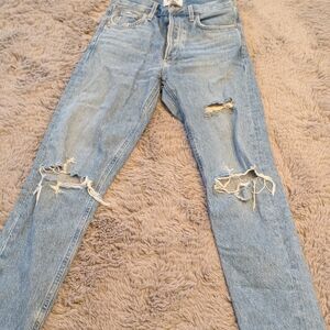 Agolde Ripped Light Blue Straight Leg Jeans